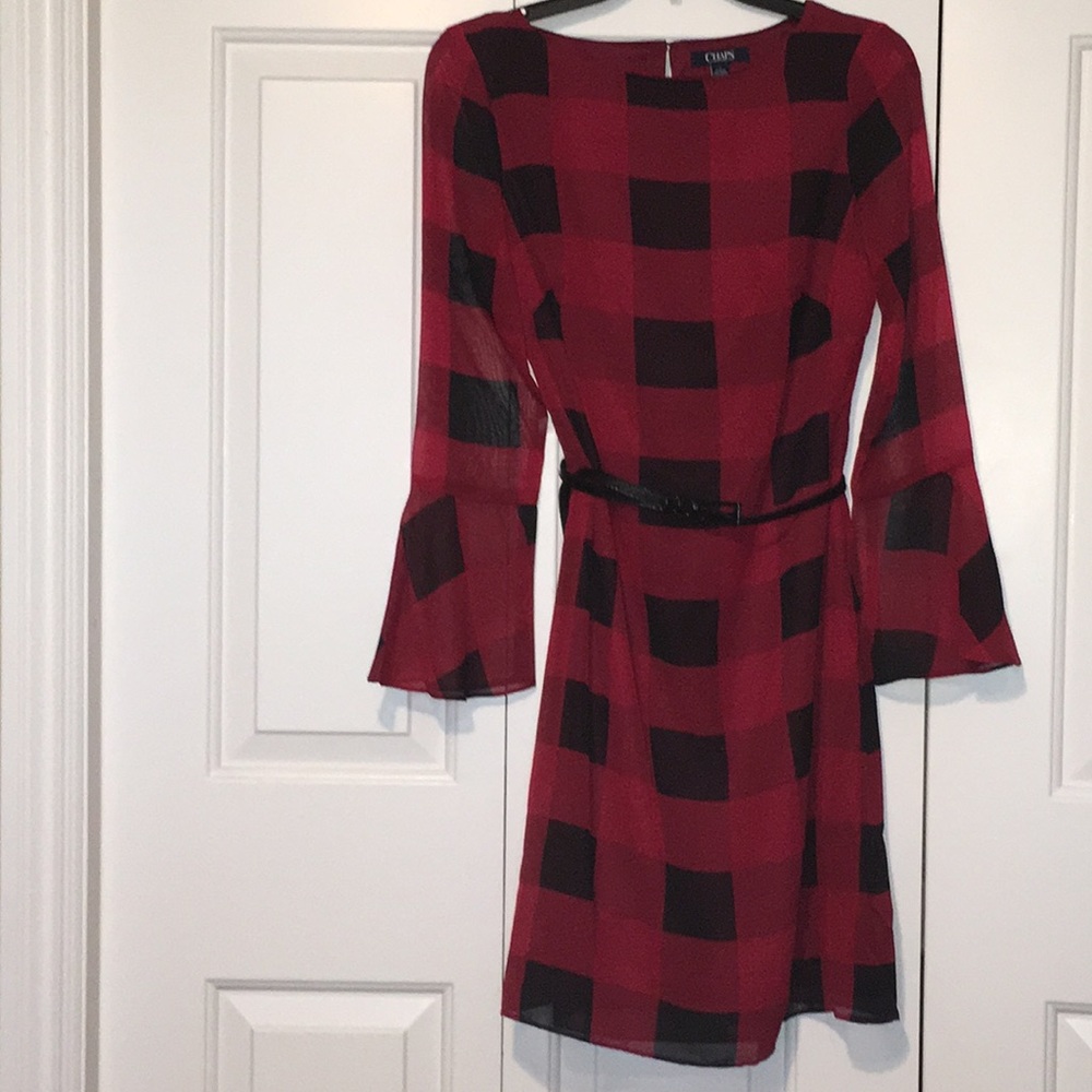 Women’s CHAPS Checked Bell-Sleeve A-Line Dress